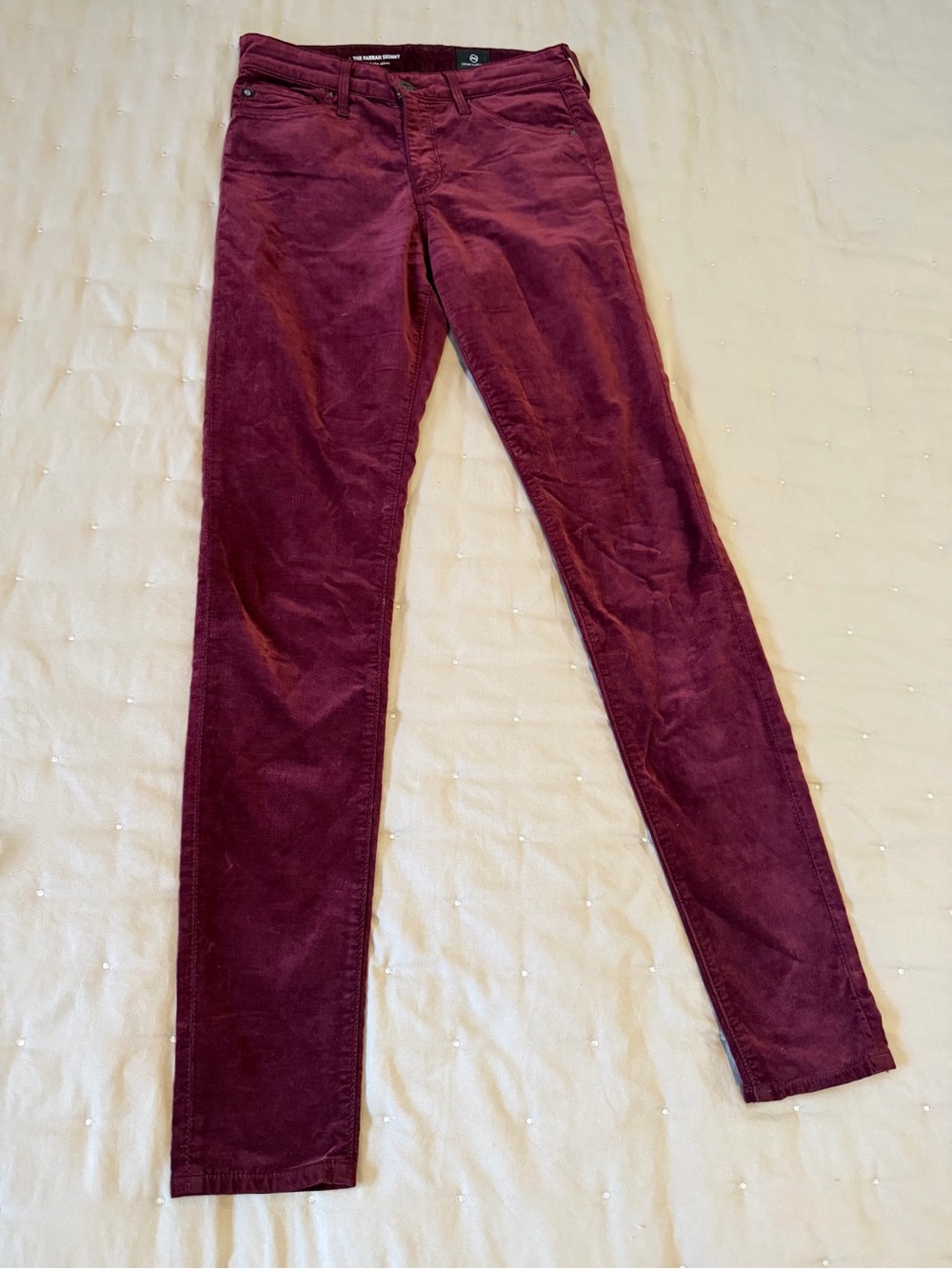 AG Adriano Goldschmied Farrah Skinny Burgundy Velvet Jeans